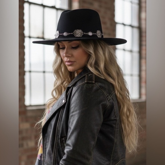 NWT Concho Silver Western Belted Felt Hat Black - Picture 14 of 15